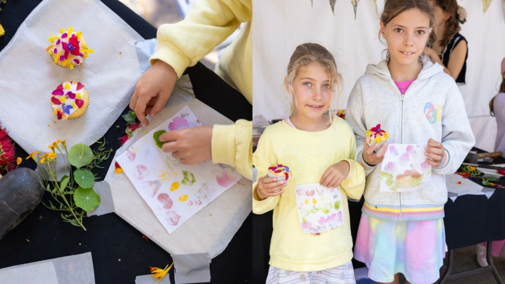 Two children showing us their cupcake and nature print creations at BLOOM into the Cultural Centre.